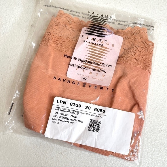 Savage x Fenty Cotton Essentials Lace-Trim Mid-Rise Thong Panty Size 3X - Picture 12 of 13